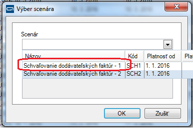 Príklad pre výber scenára k dokladu.